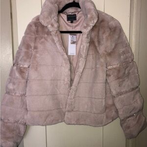 GUESS Women's Pink Faux Fur Jacket